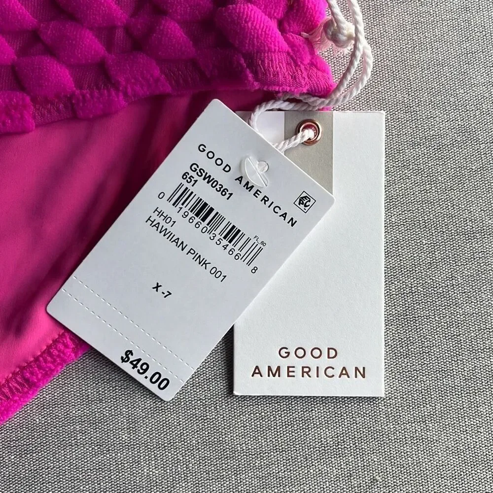 Good American 7 4X Plus‎ Bikini Bottom Hawaiian Pink Textured High Cut NWT Beach